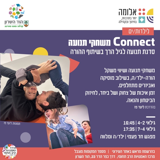 תמונת מופע: Connect משחקי תנועה - סדנת תנועה לגיל הרך בשיתוף ההורה - מפגש חד פעמי גילאי 4-7